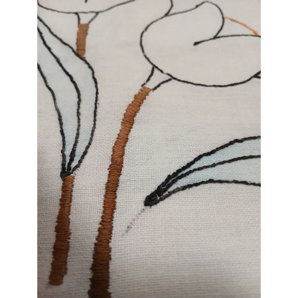Vintage Hand Embroidered Tulips Table Runner Dresser Scarf Floral Table Decor